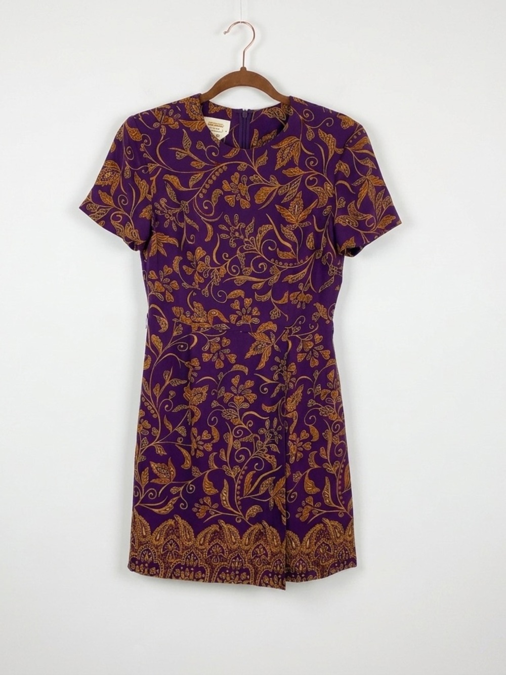 Vintage Talbots Petites 100% Pure Silk Purple Floral Paisley Shift Dress Size 4P